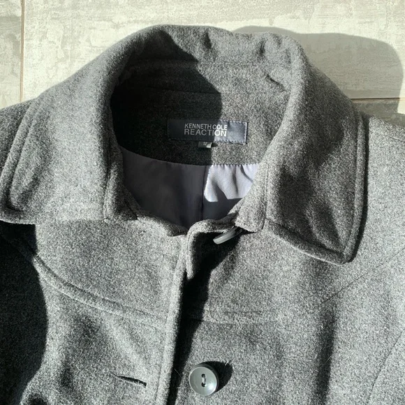 Kenneth Cole Wool Classy Button Down Dress Pea Coat Single Breasted Gray 12 - Picture 11 of 16